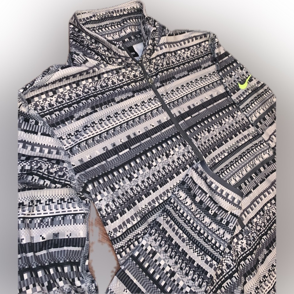 Nike Black & White Patterned Full-Zip Hoodie with Neon Swoosh
